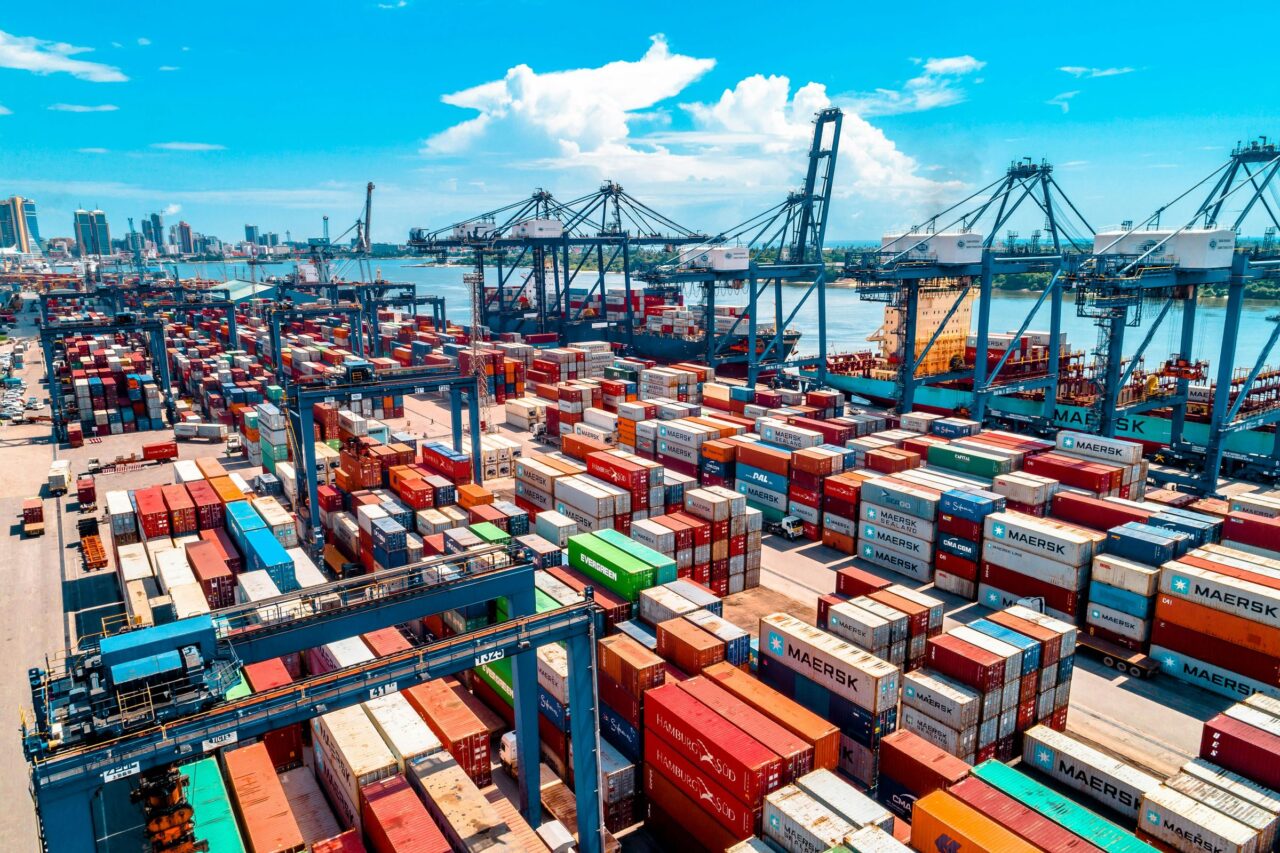 Aerial view of a container port